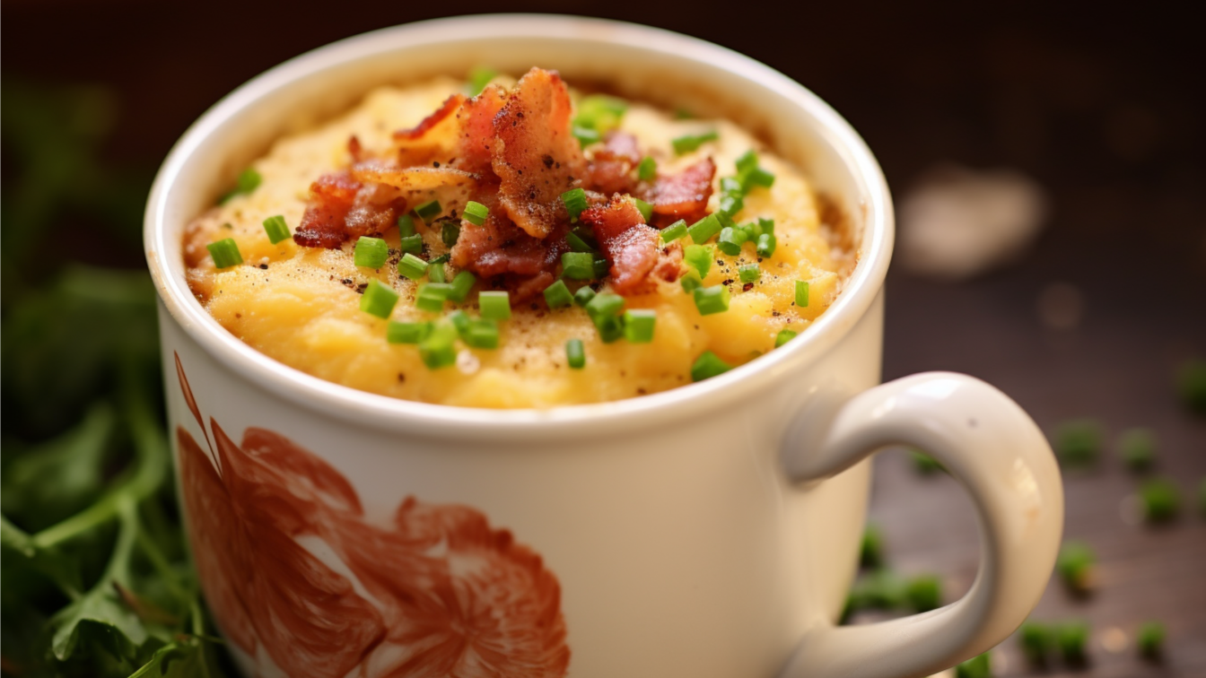 Keto Cheesy Bacon and Chive Mug Cake - Lazy Keto App