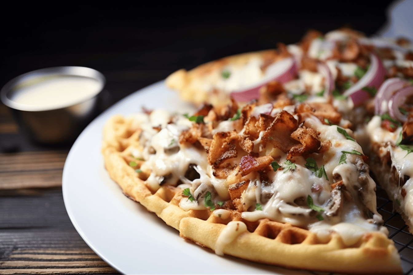 Garlic Chicken Alfredo Waffle Pizza 
