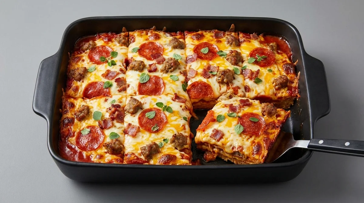 Meatlover's Cottage Cheese Protein Bake (Pizza-Style): keto recipe with 7.7g net carbs